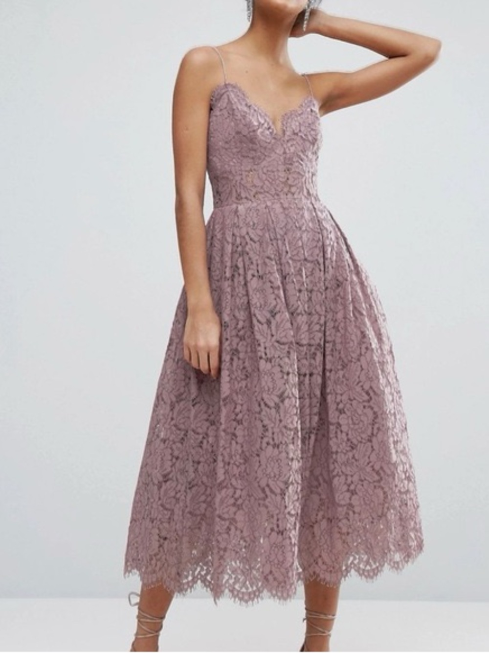 ASOS Petite Dusty Mauve Lace Midi Dress